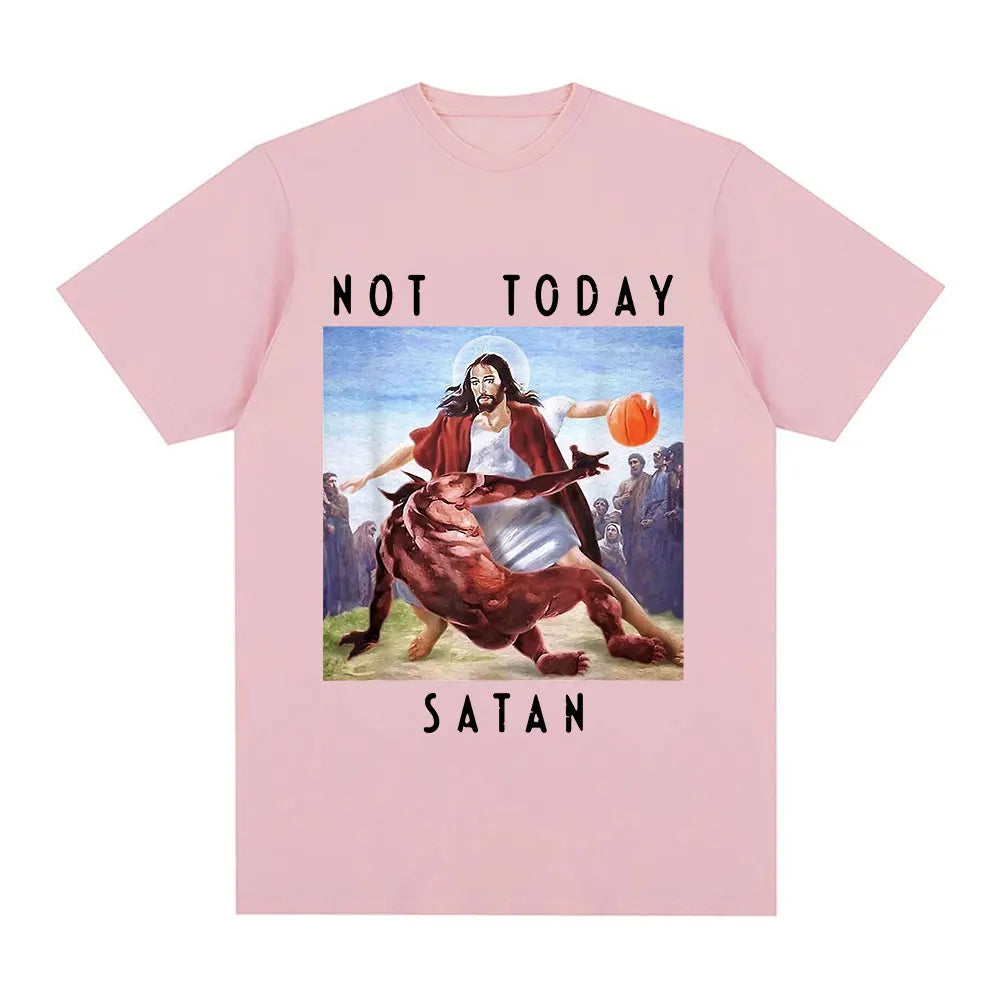 Not Today Satan Jesus Vs Satan In T Shirt Harajuku Casual T-shirt Men's Women's Fashion Cotton Oversized T Shirts Streetwear