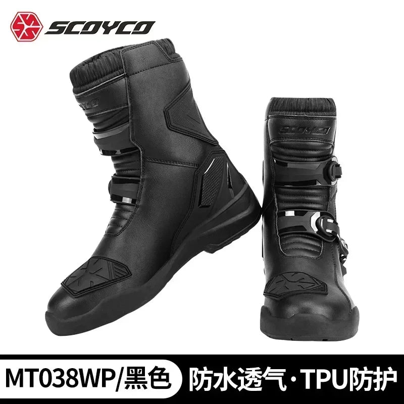 SCOYCO Motorcycle Mid-tube Boots Rally Riding Boots Leather TPU Protective Shell Riding Equipment Anti-slip and Wear-resistant