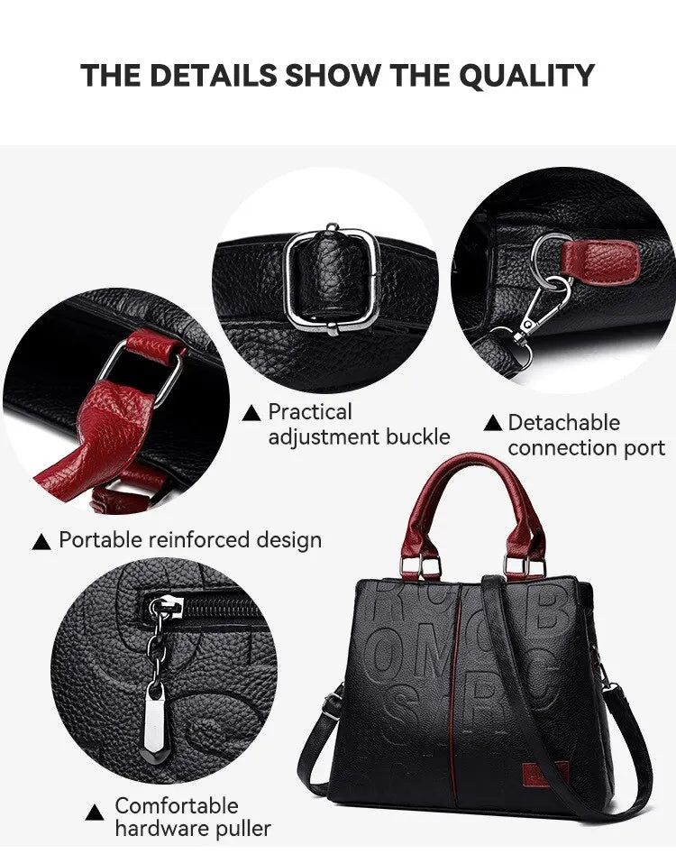 2023 New Fashion Solid Color Shoulder Large Capacity Soft Leather Cloth Letter Embossed Ladies Handbag