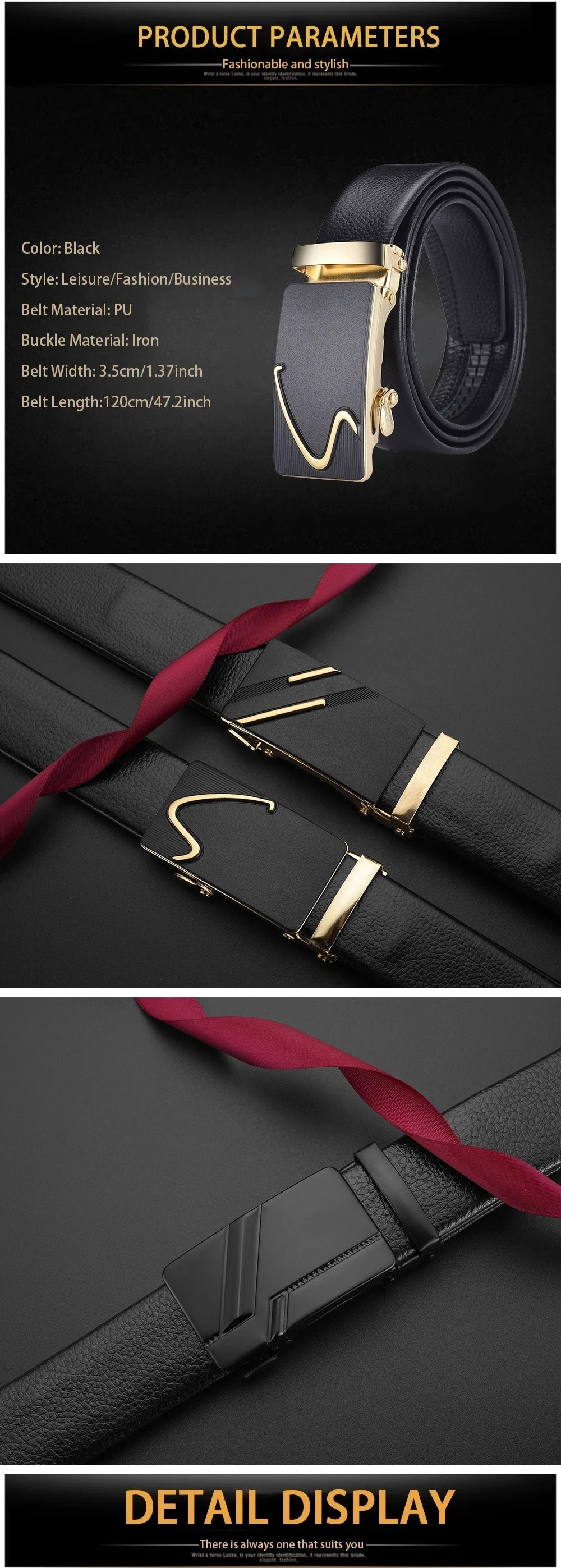 Men's Luxury PU Leather Business Belt