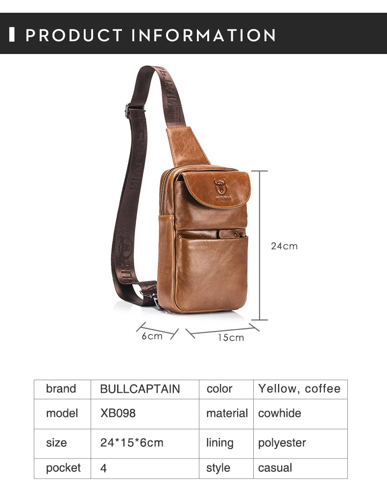 BULLCAPTAIN Multifunctional Leather Messenger Bag