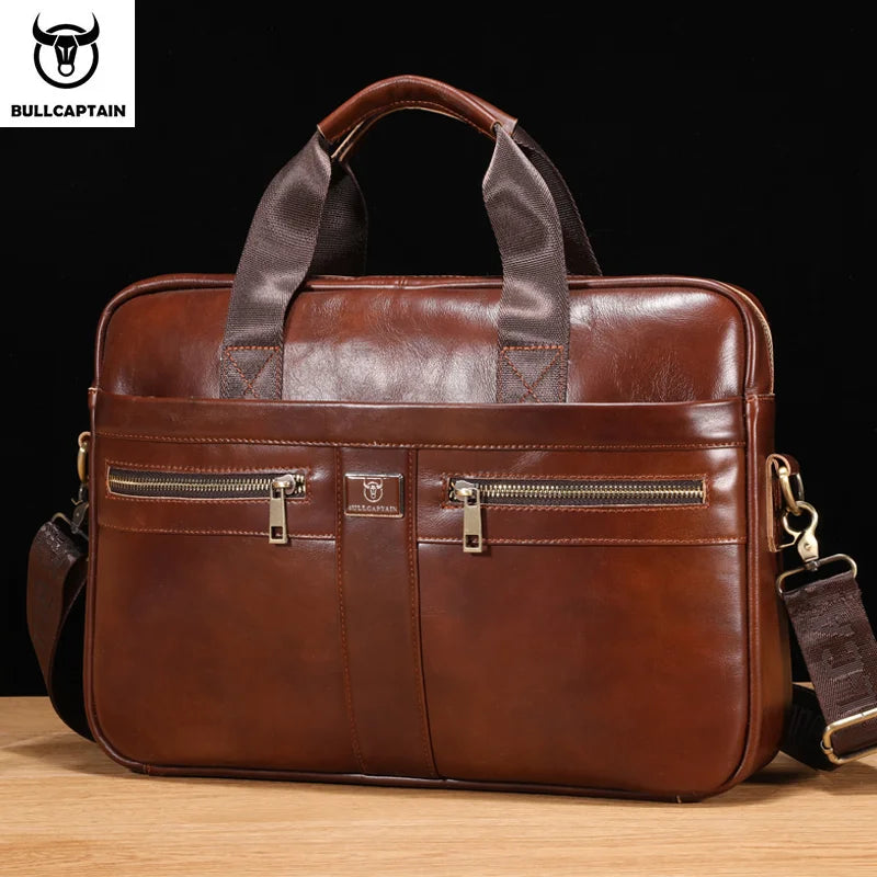 BULLCAPTAIN Leather Business Laptop Bag