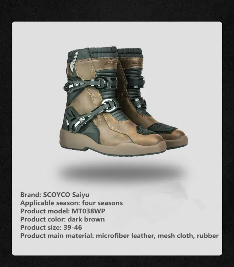 SCOYCO Motorcycle Mid-tube Boots Rally Riding Boots Leather TPU Protective Shell Riding Equipment Anti-slip and Wear-resistant