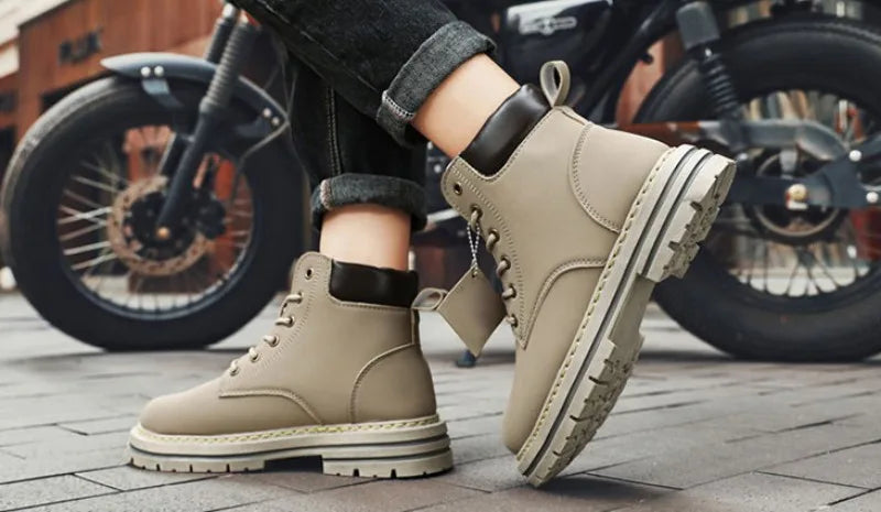 Men's Leather High-Top Motorcycle Boots