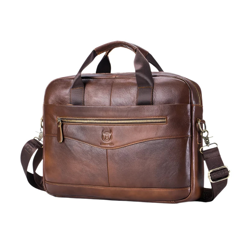 BULLCAPTAIN Men's Leather Briefcase Laptop Bag