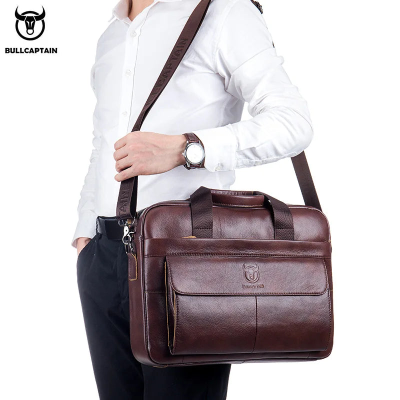 BULLCAPTAIN Leather Briefcase Bag for Men