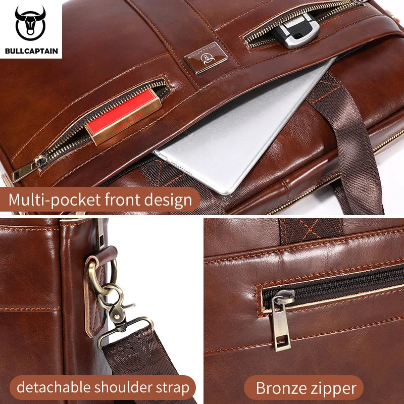 BULLCAPTAIN Leather Business Laptop Bag