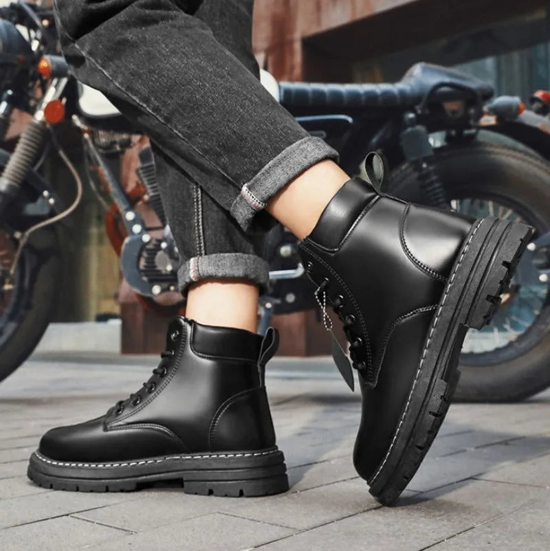 Men's Leather High-Top Motorcycle Boots