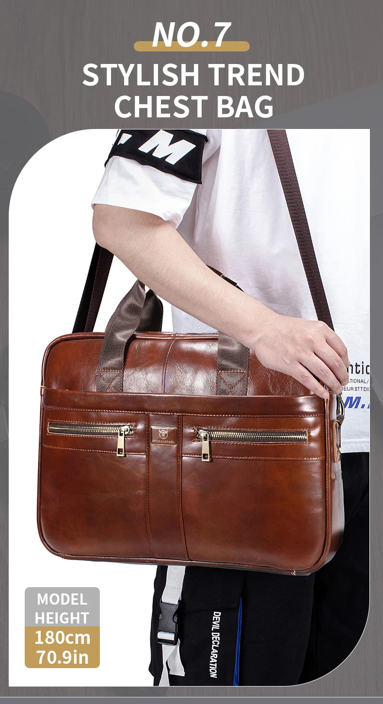 BULLCAPTAIN Leather Business Laptop Bag