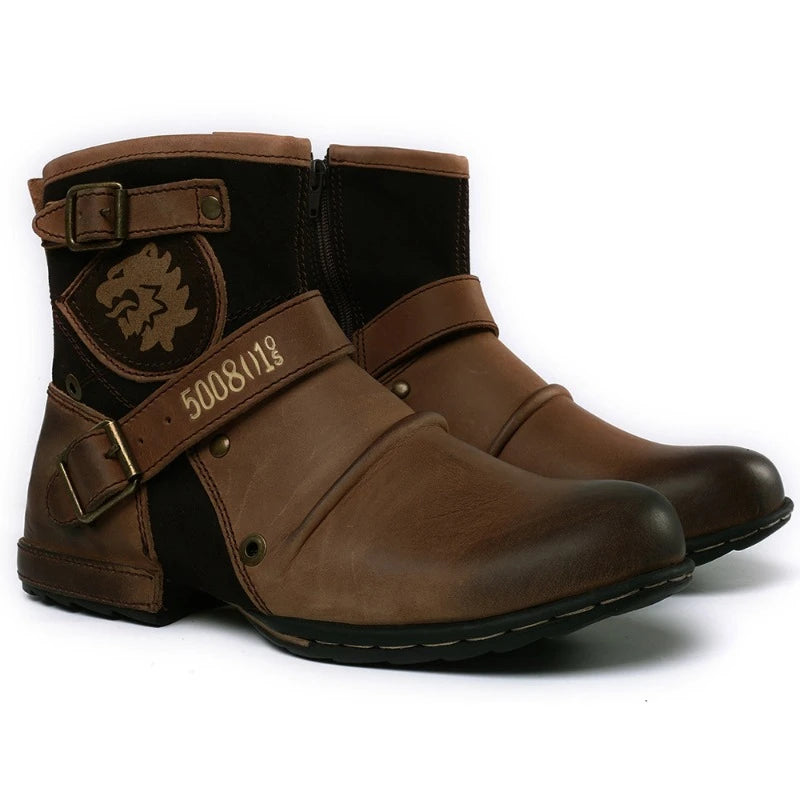 Men's Winter Leather Motorcycle Boots