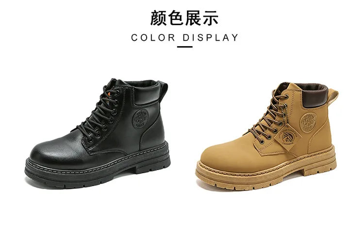 Men's High-Top Leather Motorcycle Boots