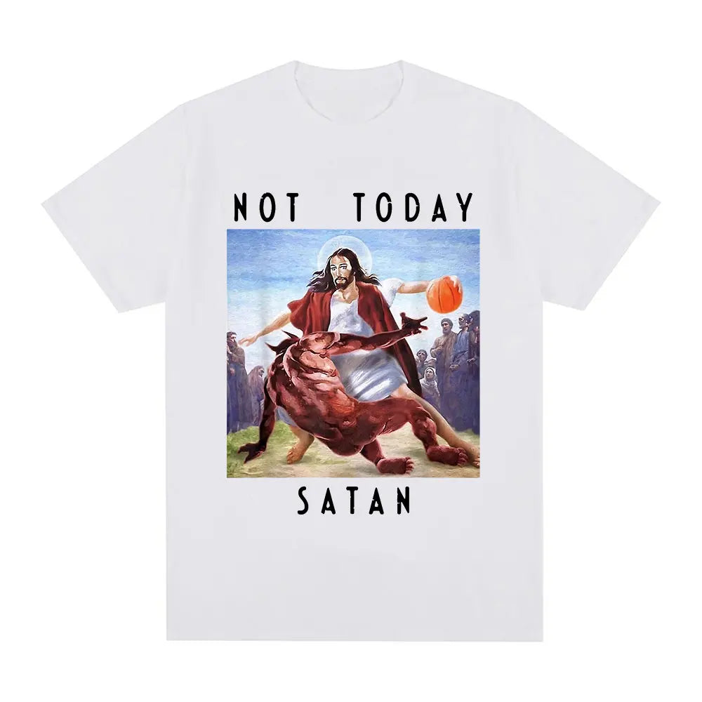 Not Today Satan Jesus Vs Satan In T Shirt Harajuku Casual T-shirt Men's Women's Fashion Cotton Oversized T Shirts Streetwear