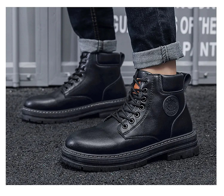 Men's High-Top Leather Motorcycle Boots