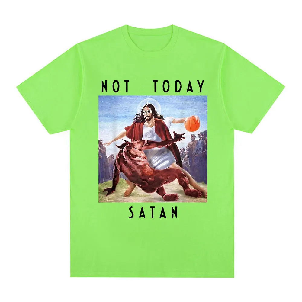 Not Today Satan Jesus Vs Satan In T Shirt Harajuku Casual T-shirt Men's Women's Fashion Cotton Oversized T Shirts Streetwear