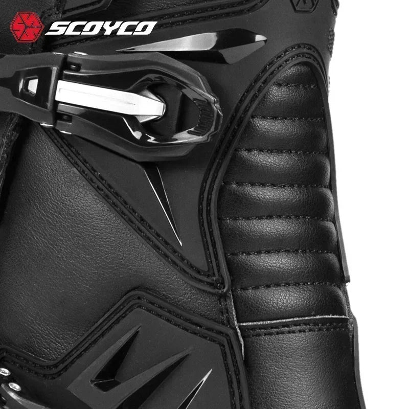 SCOYCO Motorcycle Mid-tube Boots Rally Riding Boots Leather TPU Protective Shell Riding Equipment Anti-slip and Wear-resistant