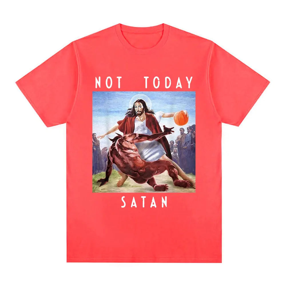 Not Today Satan Jesus Vs Satan In T Shirt Harajuku Casual T-shirt Men's Women's Fashion Cotton Oversized T Shirts Streetwear