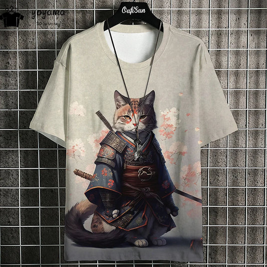 Cat Print Animal Graphic T shirts Summer Short Sleeve Tee Oversize T-shirt Harajuku Stylish Mens Clothing Street Y2k Clothes Top