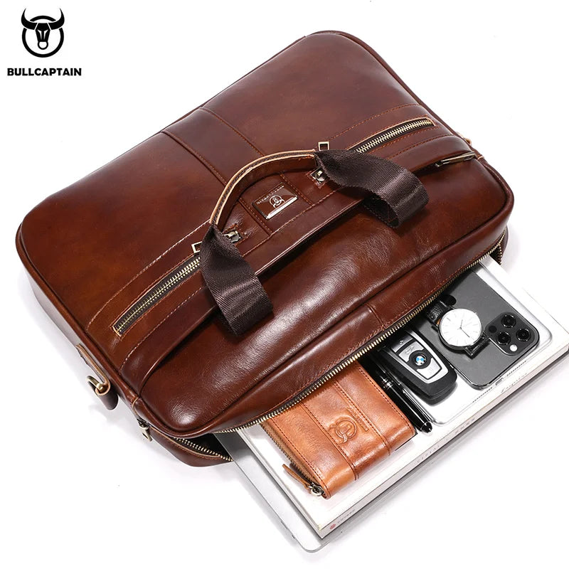 BULLCAPTAIN Leather Business Laptop Bag