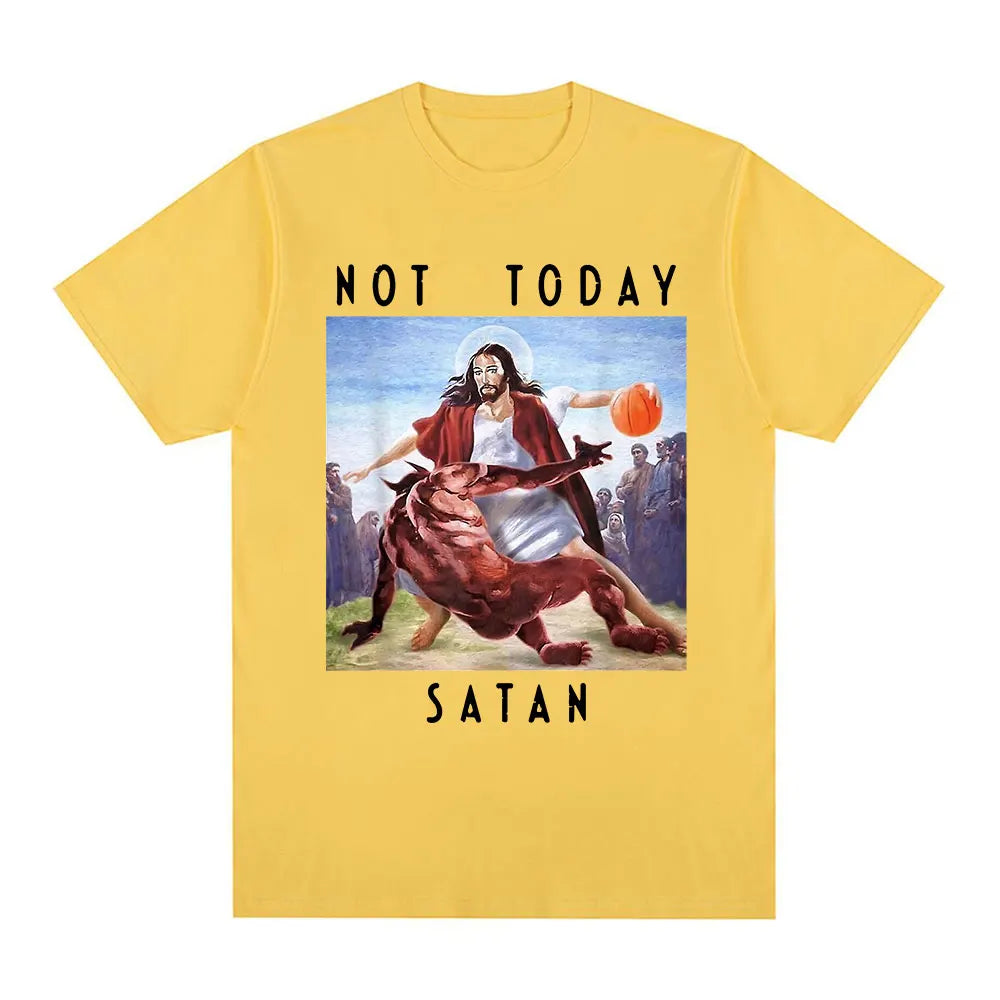 Not Today Satan Jesus Vs Satan In T Shirt Harajuku Casual T-shirt Men's Women's Fashion Cotton Oversized T Shirts Streetwear