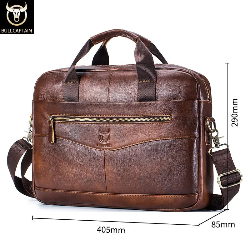 BULLCAPTAIN Men's Leather Briefcase Laptop Bag