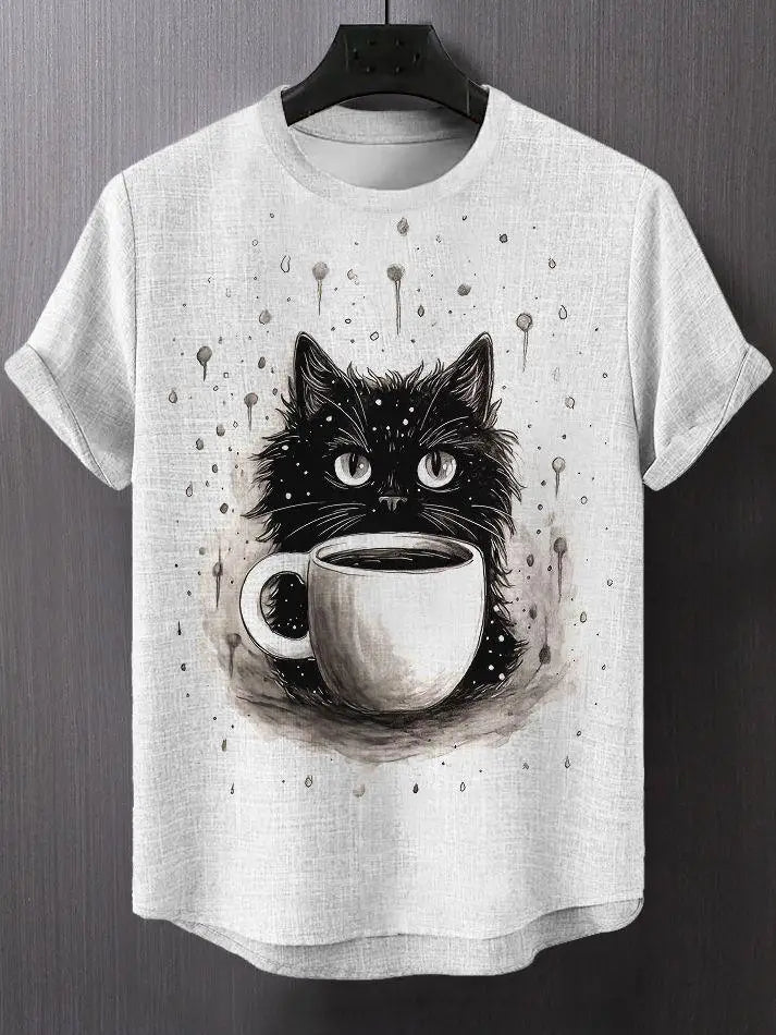 Cartoon Cat Printed T Shirt For Men Anime T-Shirt Outdoor Hip Hop Tops Clothes Casual Loose Short Sleeve Tees Men'S Clothing