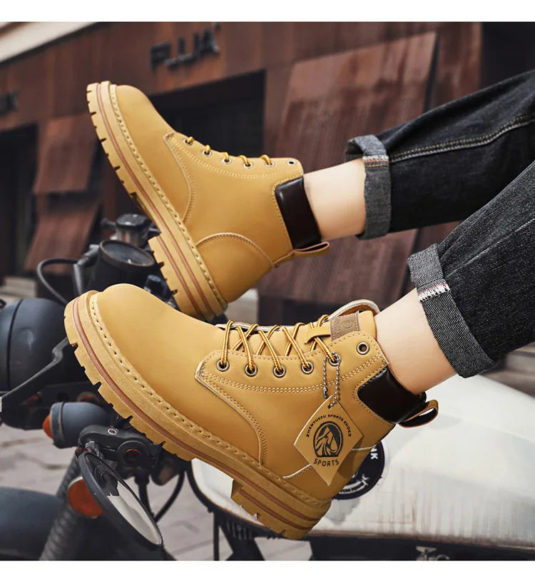 Men's Leather High-Top Motorcycle Boots