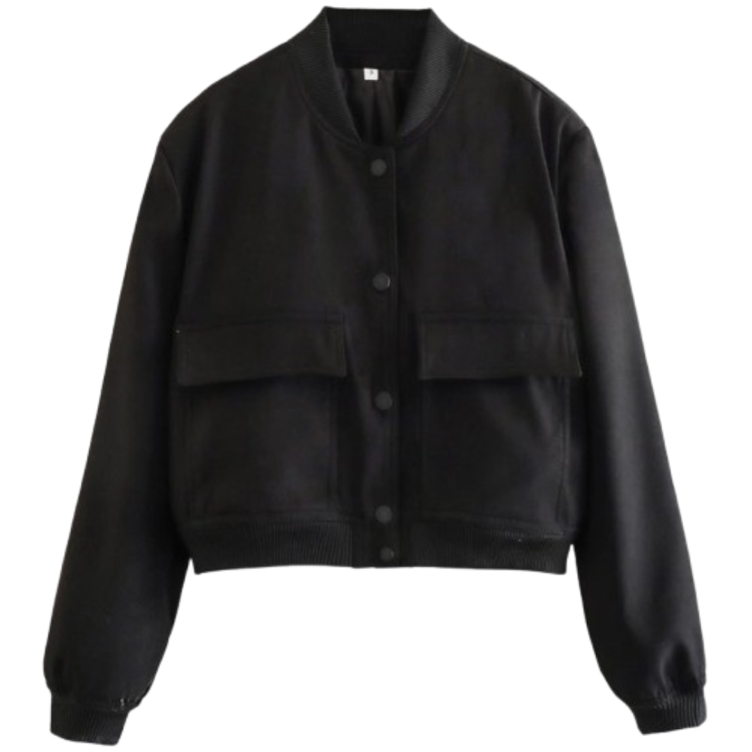 Women Cropped Bomber Varsity Jacket Black Bomber Jackets