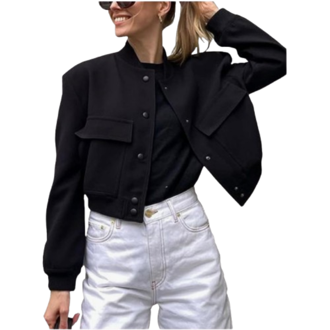 Women Cropped Bomber Varsity Jacket Black Bomber Jackets