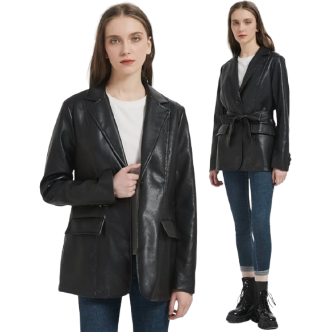 Women Faux Leather Blazer Jacket, Coat Black Bomber Jackets