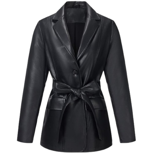 Women Faux Leather Blazer Jacket, Coat Black Bomber Jackets