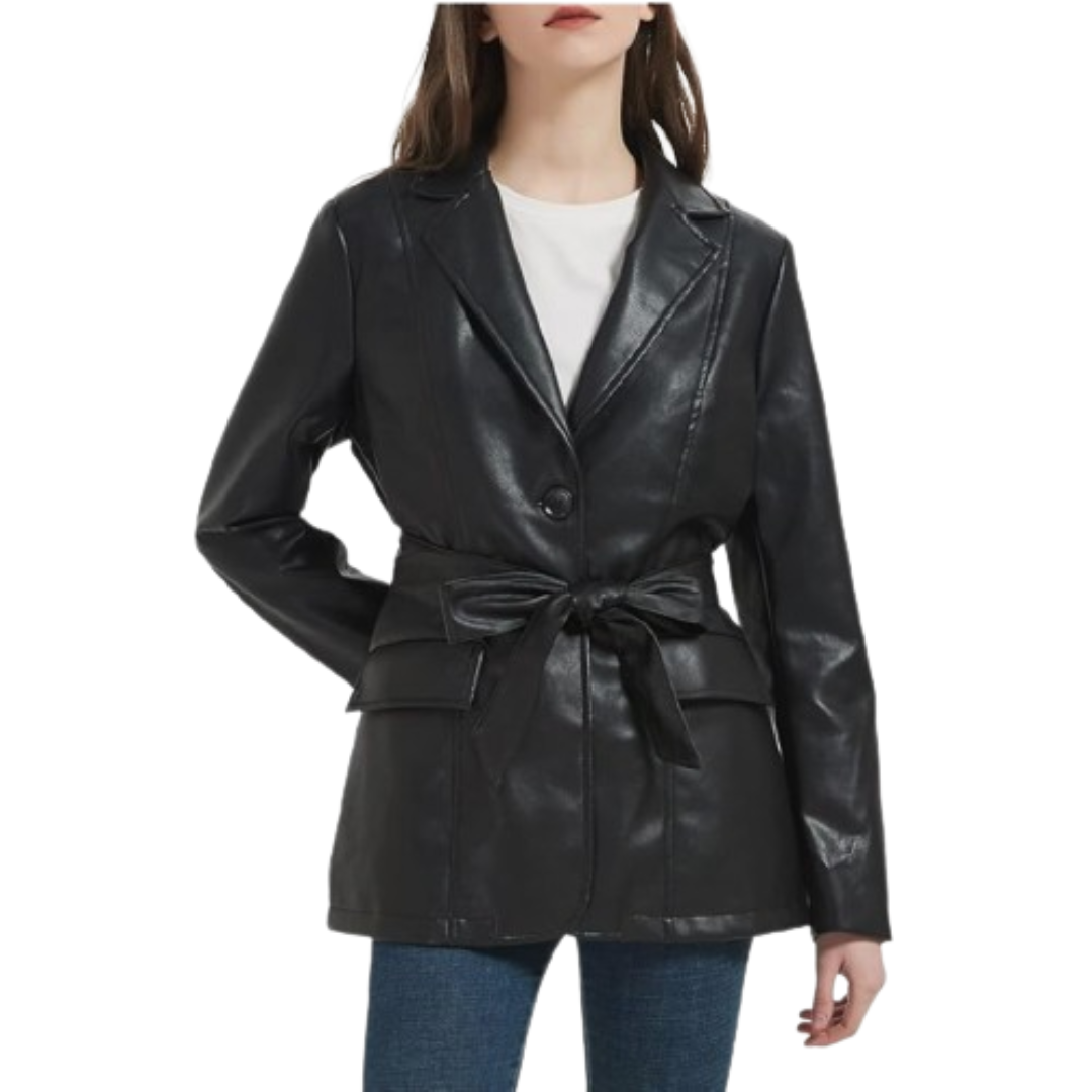 Women Faux Leather Blazer Jacket, Coat Black Bomber Jackets