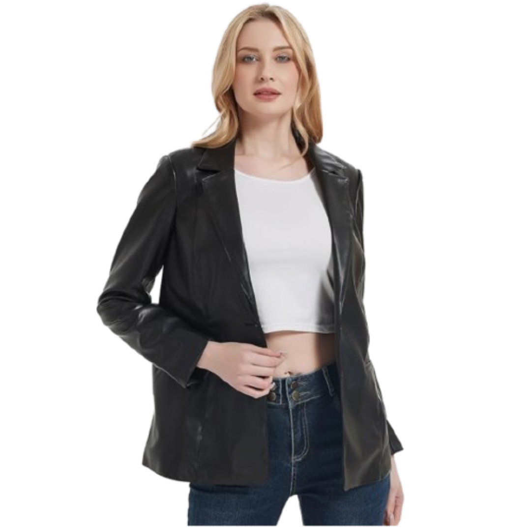 Women Faux Leather Jacket Blazer Black Bomber Jackets