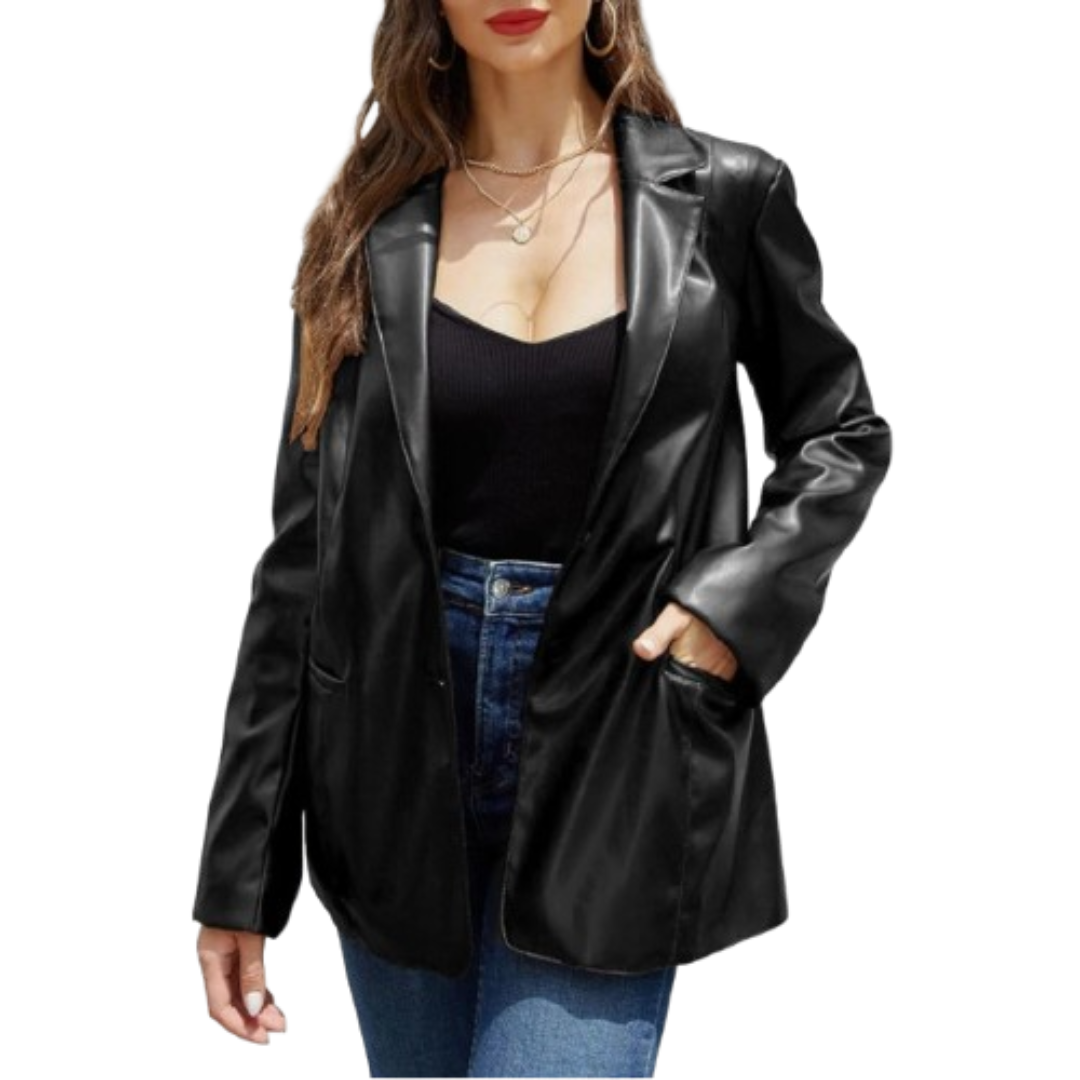 Women Faux Leather Jacket Blazer Black Bomber Jackets