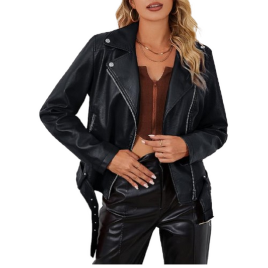 Women Leather Jacket, Biker Casual Jacket Black Bomber Jackets