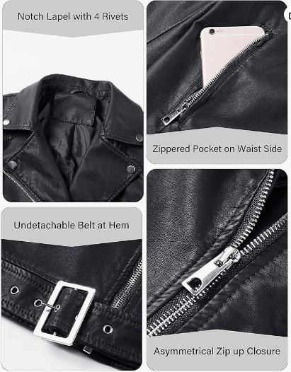 Women Leather Jacket, Biker Casual Jacket Black Bomber Jackets