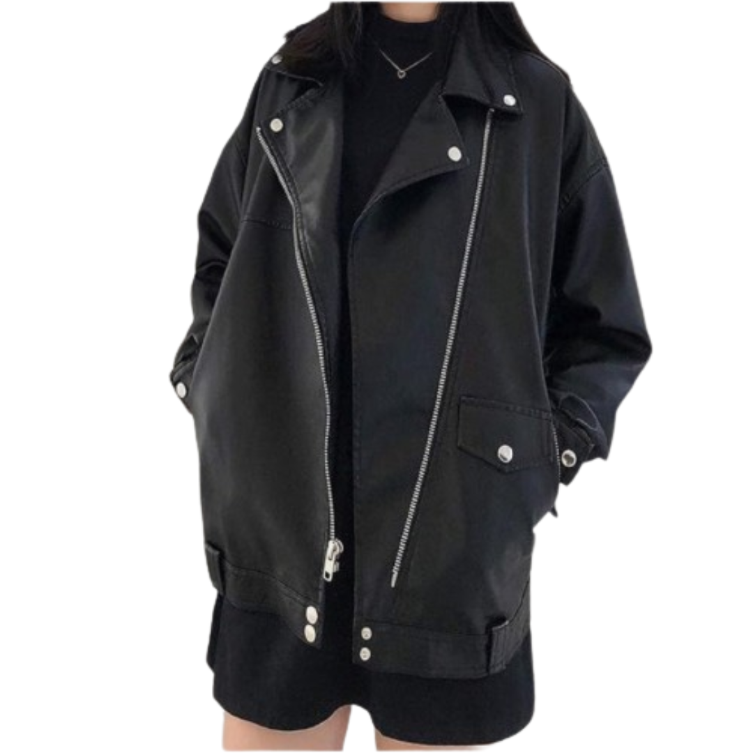 Women Motorcycle Leather Jacket Black Bomber Jackets