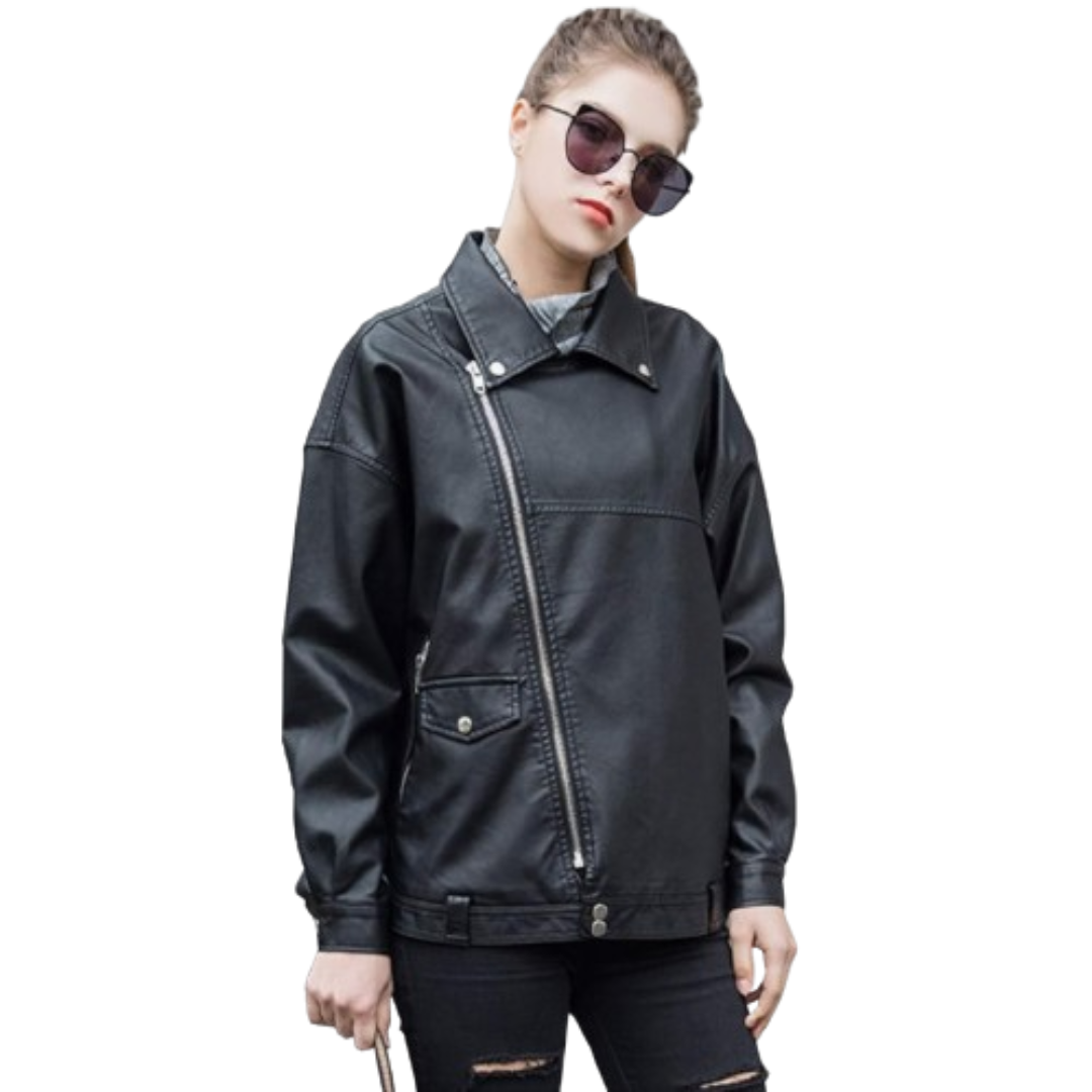 Women Motorcycle Leather Jacket Black Bomber Jackets