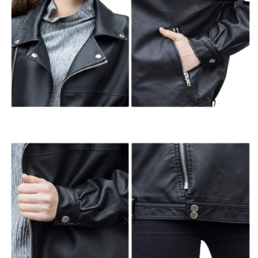 Women Motorcycle Leather Jacket Black Bomber Jackets