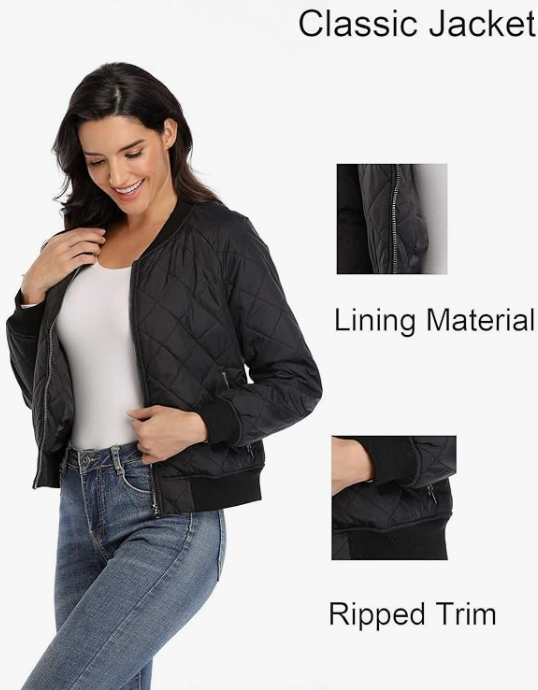 Women's Bomber Jacket With Pockets Black Bomber Jackets