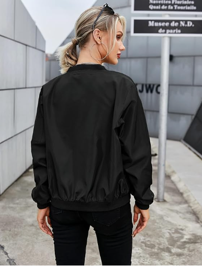 Women's Casual Jacket, Black Bomber Jacket Black Bomber Jackets