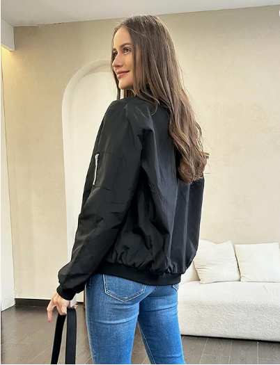 Women's Casual Jacket, Black Bomber Jacket Black Bomber Jackets