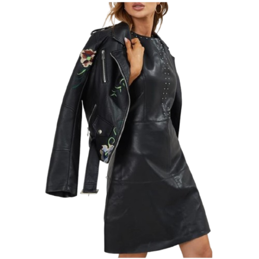 Women's Faux Leather Biker Jacket Black Bomber Jackets