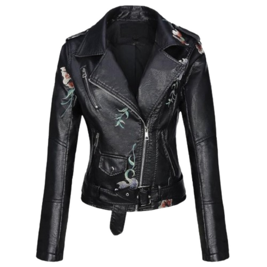 Women's Faux Leather Biker Jacket Black Bomber Jackets