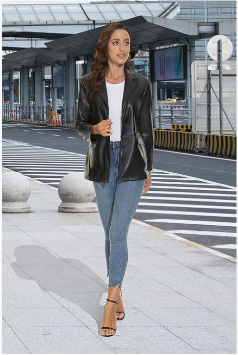 Women's Leather Blazer Black Bomber Jackets