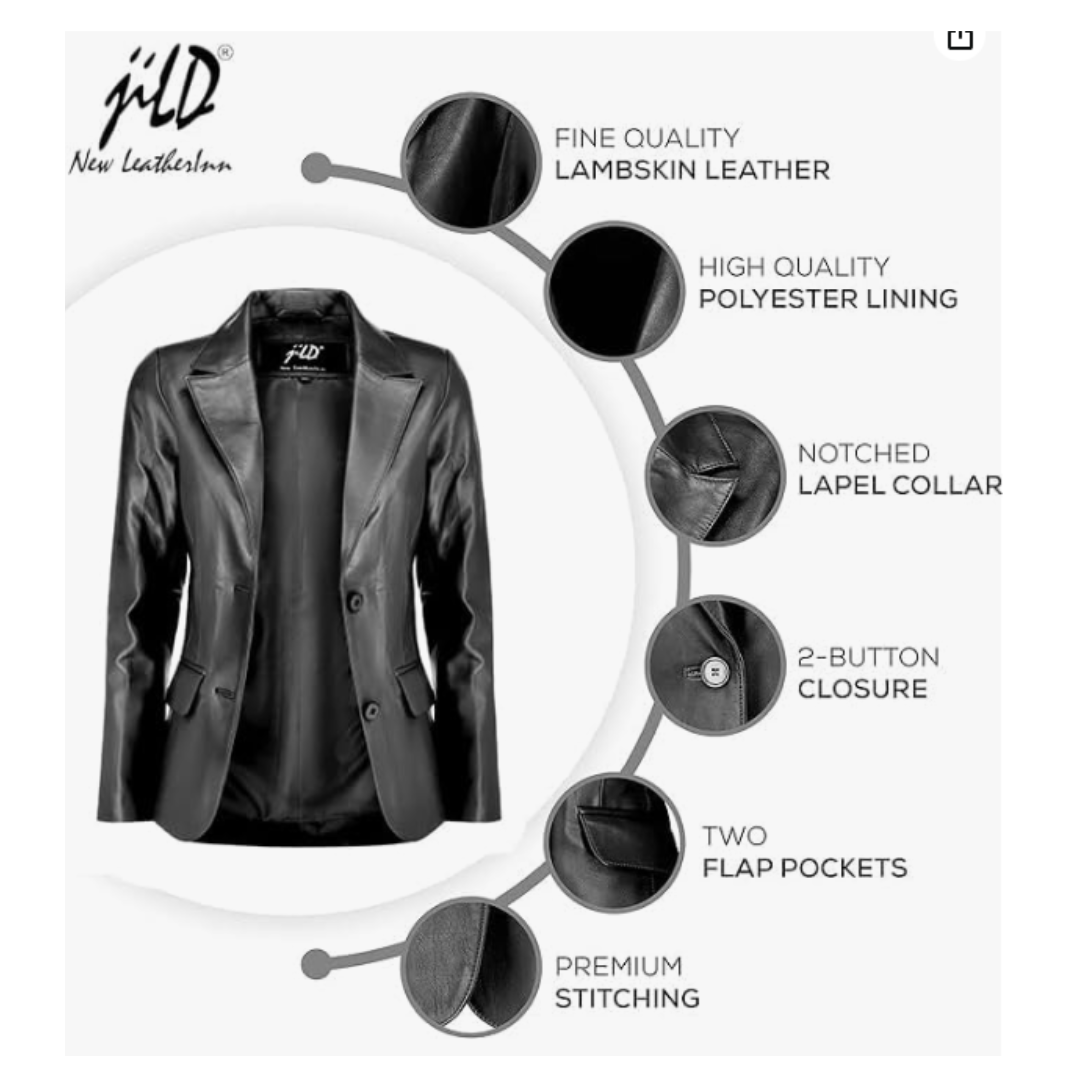 Women's Leather Blazer - Casual Leather Coat Black Bomber Jackets