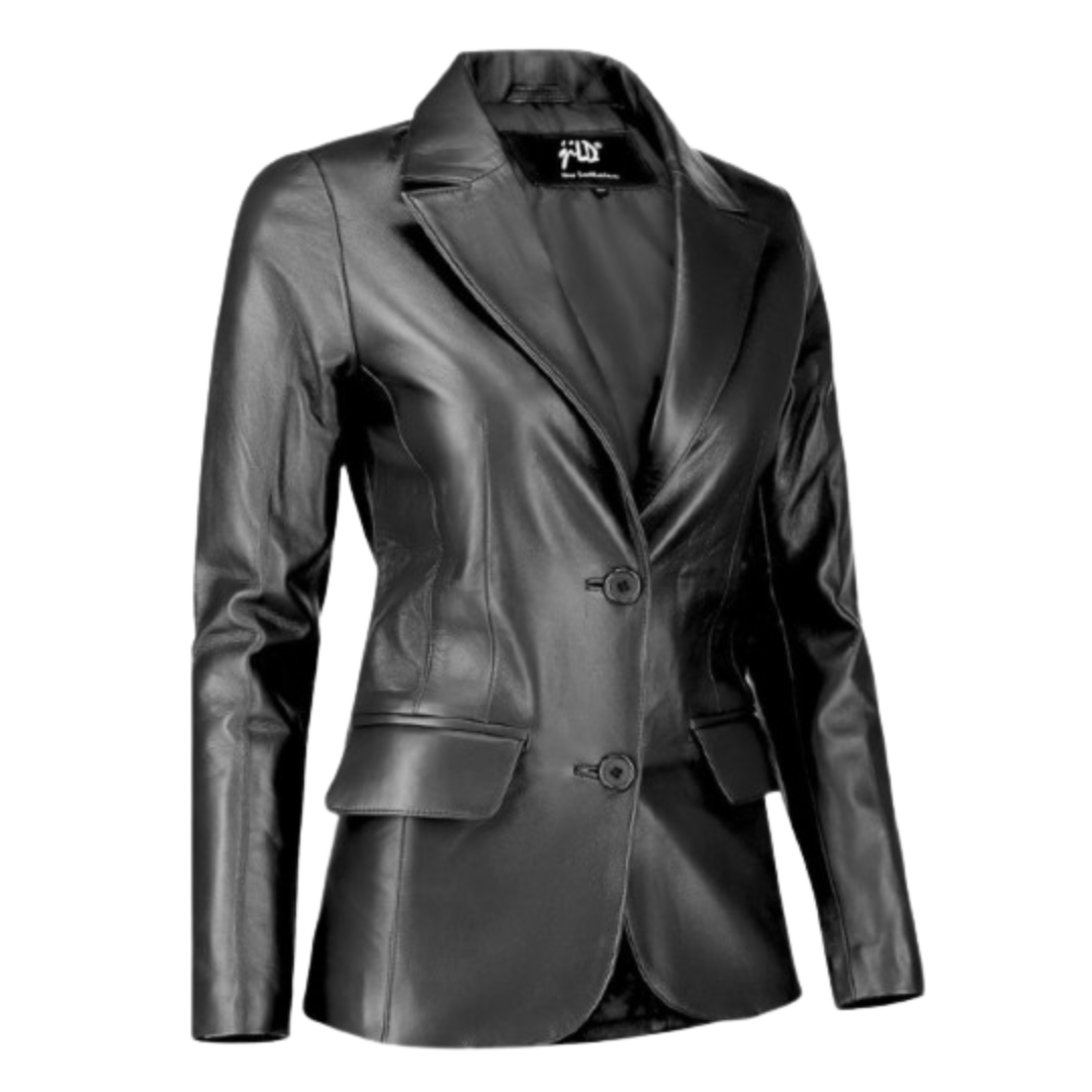 Women's Leather Blazer - Casual Leather Coat Black Bomber Jackets