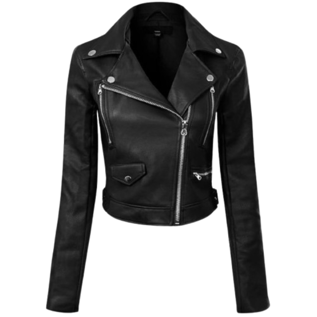 Women's Long Sleeve Biker Leather Jacket Black Bomber Jackets