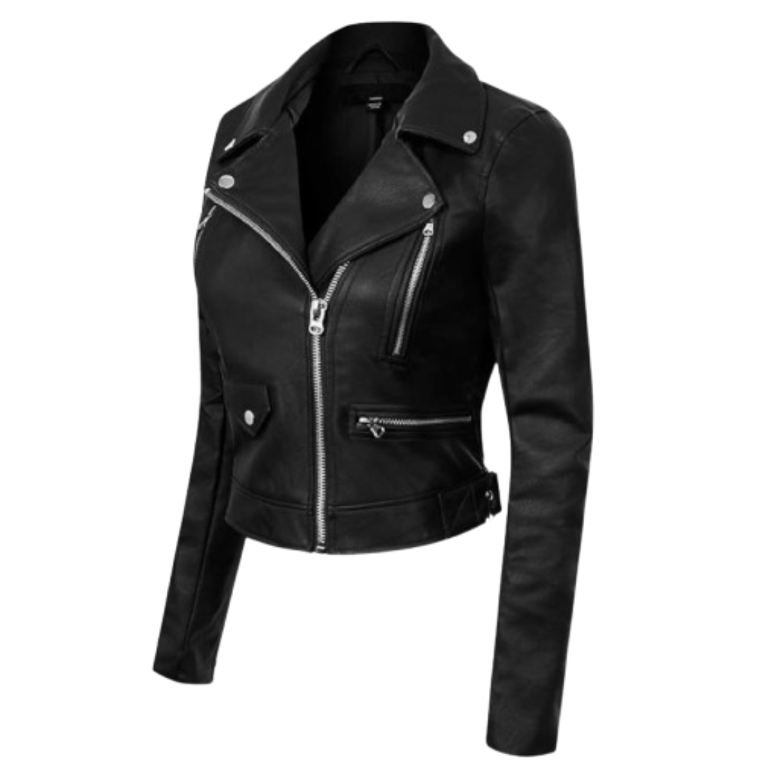 Women's Long Sleeve Biker Leather Jacket Black Bomber Jackets