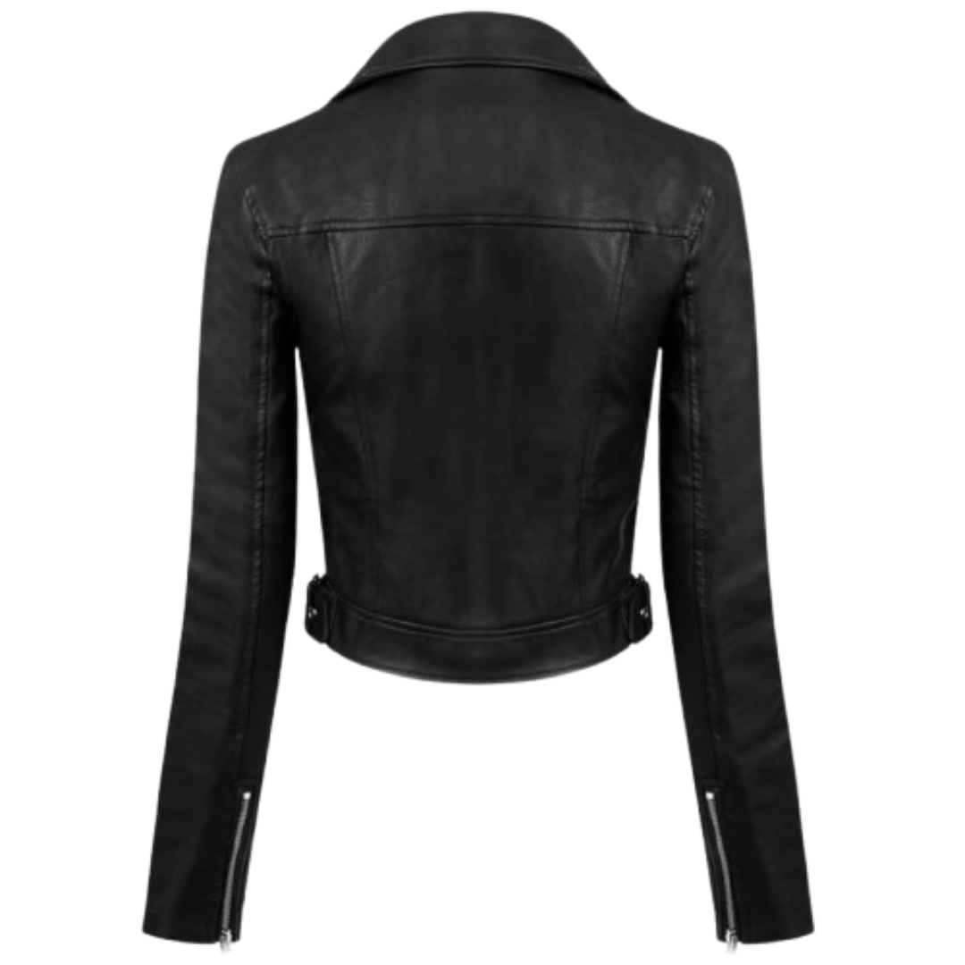 Women's Long Sleeve Biker Leather Jacket Black Bomber Jackets