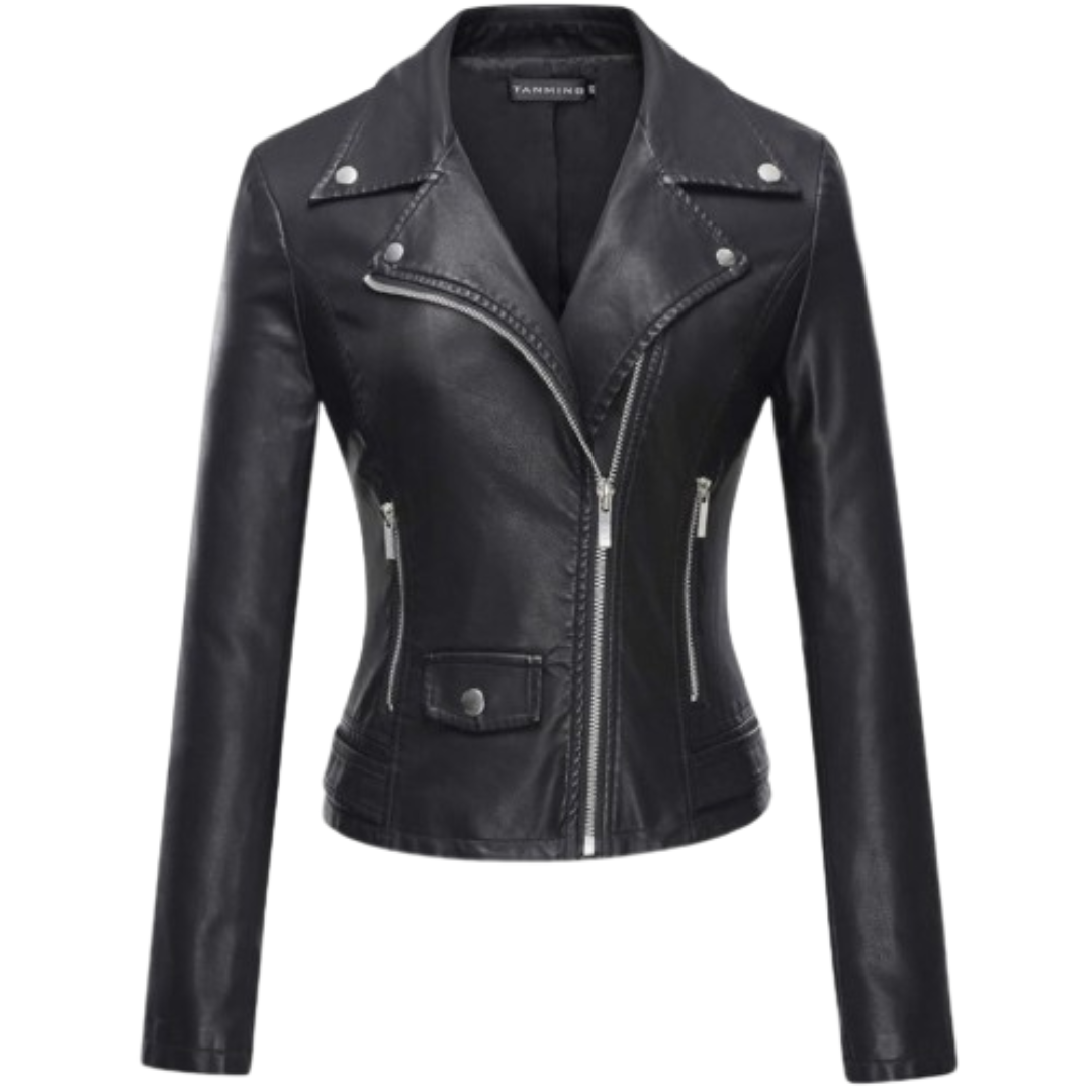 Women's Moto Black Leather Jacket Black Bomber Jackets